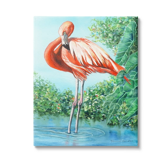 Stupell Industries Flamingo & Lush Nature Animals & Insects Painting Gallery Wrapped Canvas Art Print Wall Art, 16 x 20