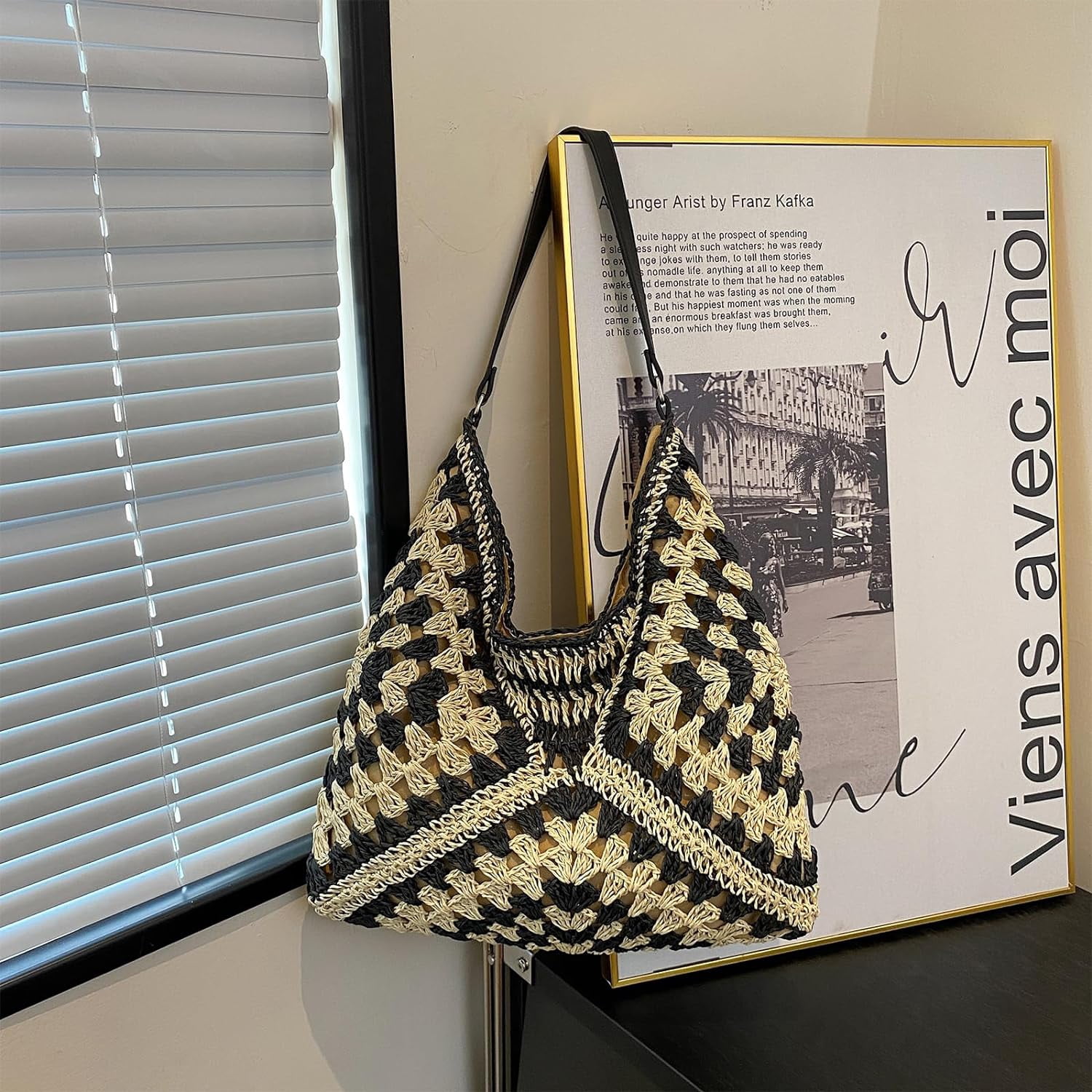 Kukuzhu Straw Bags for Women, Summer Straw Purse Crochet Beach Bag Tote Bag Aesthetic Trendy Straw Shoulder Handbags