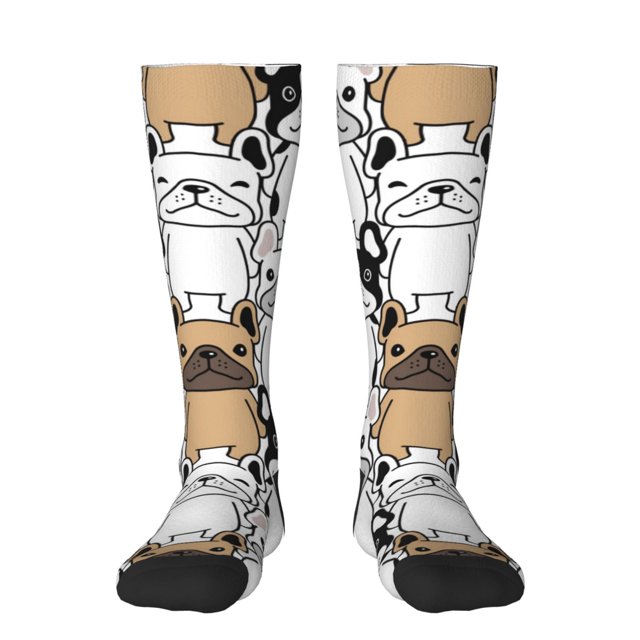 Fotbe French Bulldog 2 Calcetas Divertidas Estampadas para Hombre y Mujer, Calcetas de Algodón hasta la Rodilla para Caminar, Correr, Enfermería y Embarazo
