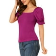 thumbnail image 4 of INSPIRE CHIC Women's Elegant Puff Sheer Sleeve Blouse Summer Square Neck Tops Purple M, 4 of 7
