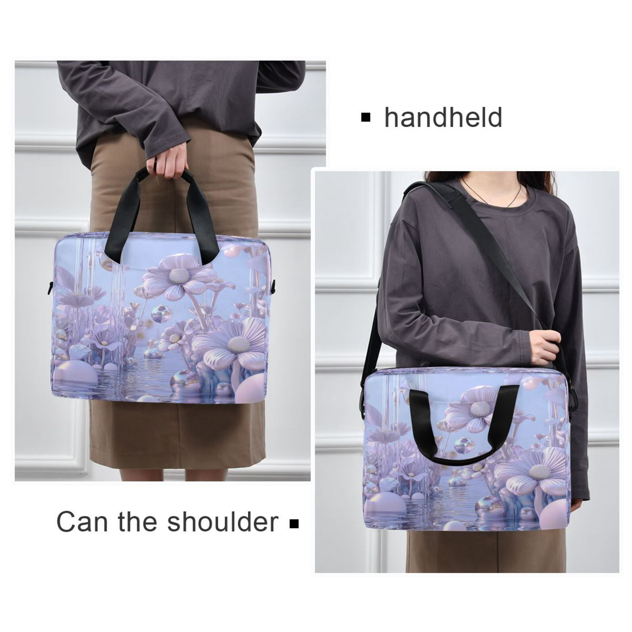 16" Laptop Tote Bag Laptop Sleeve Case Computer Briefcase for Work & Travel Pale Lavender Floral