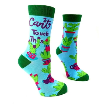 Fabdaz Can't Touch This Funny Saying Women's Novelty Crew Socks with Cactuses