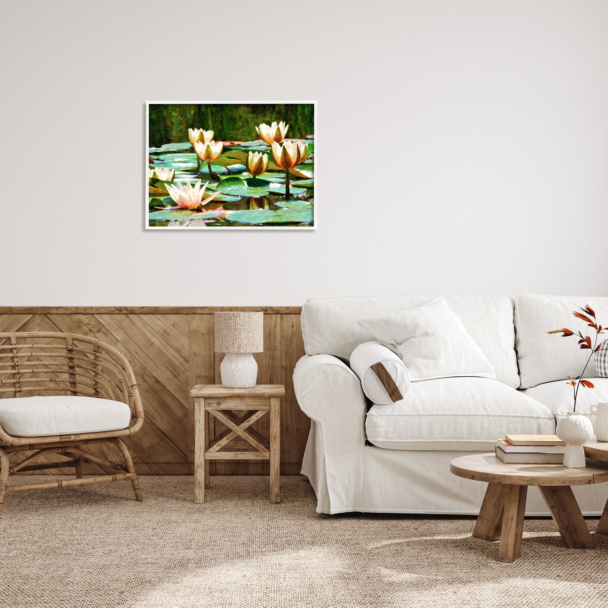 Stupell Industries Pond Lilies Blooming Botanical & Floral Painting White Framed Art Print Wall Art, 30 x 24