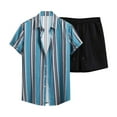 thumbnail image 1 of Conjuntos cortos Cagnkofi para hombre, conjuntos de 2 piezas, chándales de verano, conjunto informal de camisa y pantalones cortos de manga corta con estampado de rayas y botones, 1 of 6