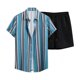 thumbnail image 1 of Conjuntos cortos Cagnkofi para hombre, conjuntos de 2 piezas, chándales de verano, conjunto informal de camisa y pantalones cortos de manga corta con estampado de rayas y botones, 1 of 6