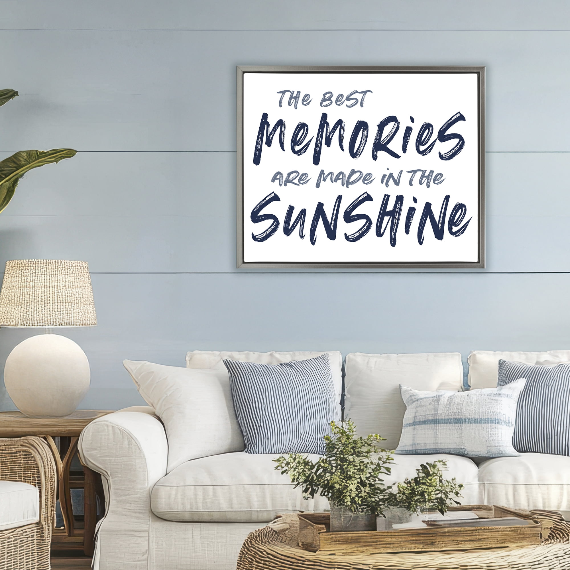 Memories Made In Sunshine Gray Framed Floater Canvas Wall Art, design by Lettered and Lined