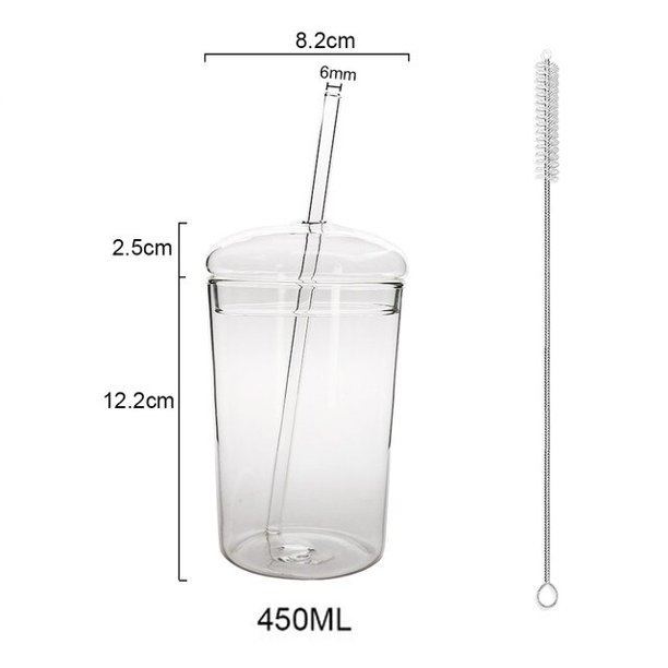 Taza de vidrio transparente con tapa y pajita, vasos de zumo, lata de cerveza, leche, MOCA, taza de desayuno, 400/450ml heqiyong LED