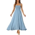 thumbnail image 2 of Vestido Smocked Inspire Chic para Mujer con Cuello Cuadrado, Estilo Boho, Tirantes Espagueti, Largo, Azul, Talla L, 2 of 6