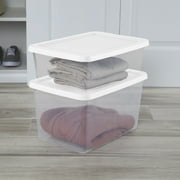 Sterilite 20 Quart Small Storage Bin, Clear Plastic Storage Container with Snap-On Lid, White