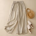 thumbnail image 3 of Womens Elastic Waist Pants Casual Loose Fit Straight Wide Leg Capris Cotton Linen Capri Pants, 3 of 9