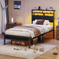 thumbnail image 2 of BYT Twin Size Bed Frame with 2 Storage Drawers Headboard, LED & Charging Station, Black oack, 2 of 8