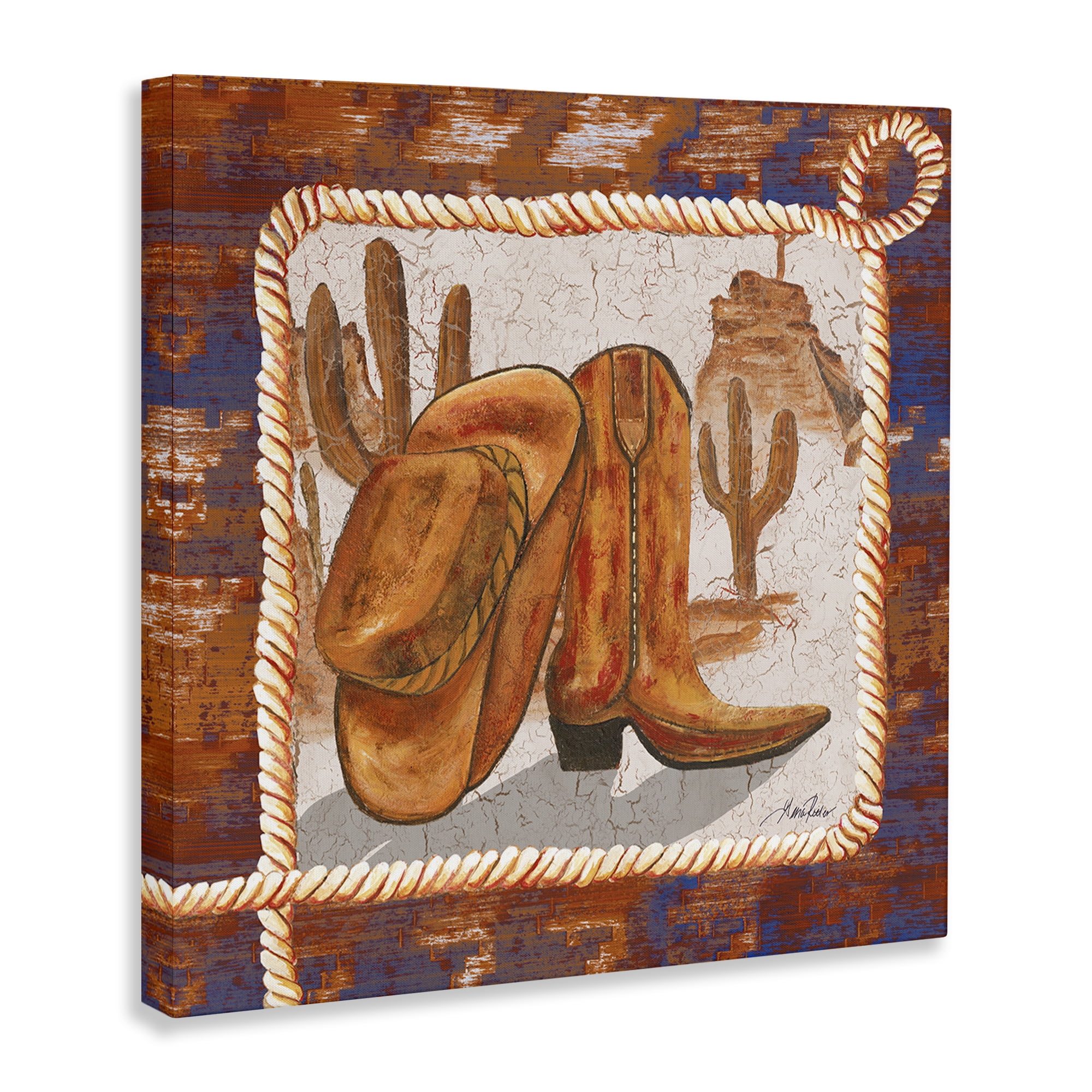 Stupell Industries Western Cowboy Boot Landscape Painting Gallery Wrapped Canvas Art Print Wall Art, 30 x 30