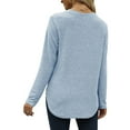 thumbnail image 6 of Hfyihgf Long Sleeve Shirts for Women Casual Loose Pullover Sweaters Lightweight Crewneck Decor Side Button Tunic Tops Blue M, 6 of 8