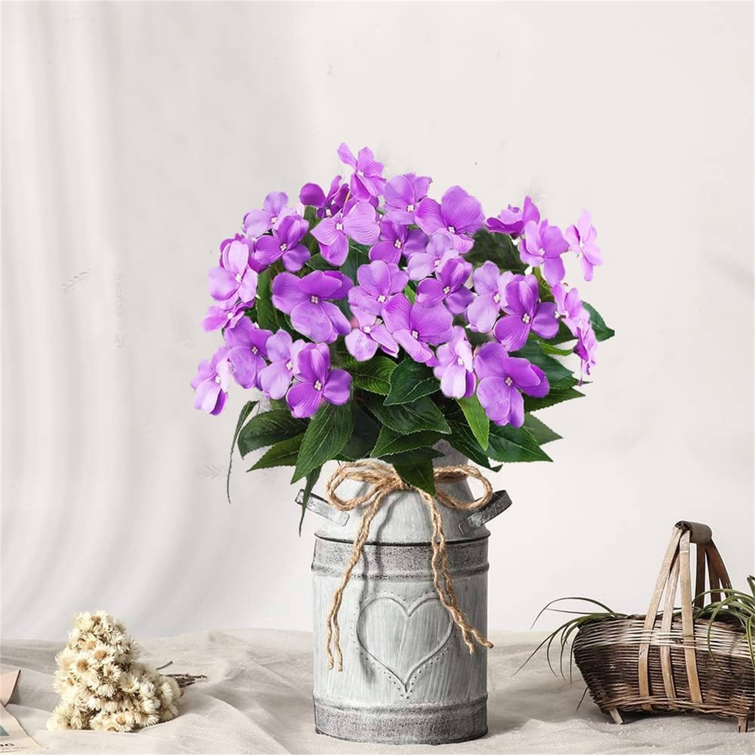 Topboutique Artificial Flower Impatiens Silk Flowers Greenery Faux Impatiens Bushes Fake Impatiens Bouquet Lifelike Flowers Bouquet for Lawn Garden Home Wedding Decoration (4 Pcs-7 Branches-Purple)