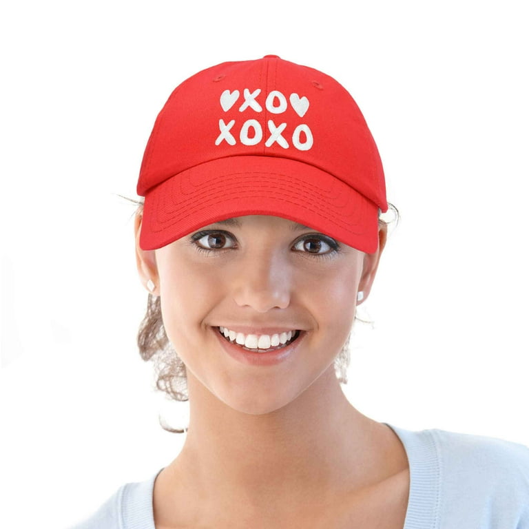 DALIX Hugs Kisses XOXO Hat Womens Embroidered Baseball Cap in Red