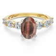 thumbnail image 3 of Gem Stone King 14K Two Tone Gold Red Tiger Eye and Lab Grown Diamond Engagement Ring for Women | 2.40 Cttw | Oval 9X7MM | Gemstone Birthstone | Size 9, 3 of 6