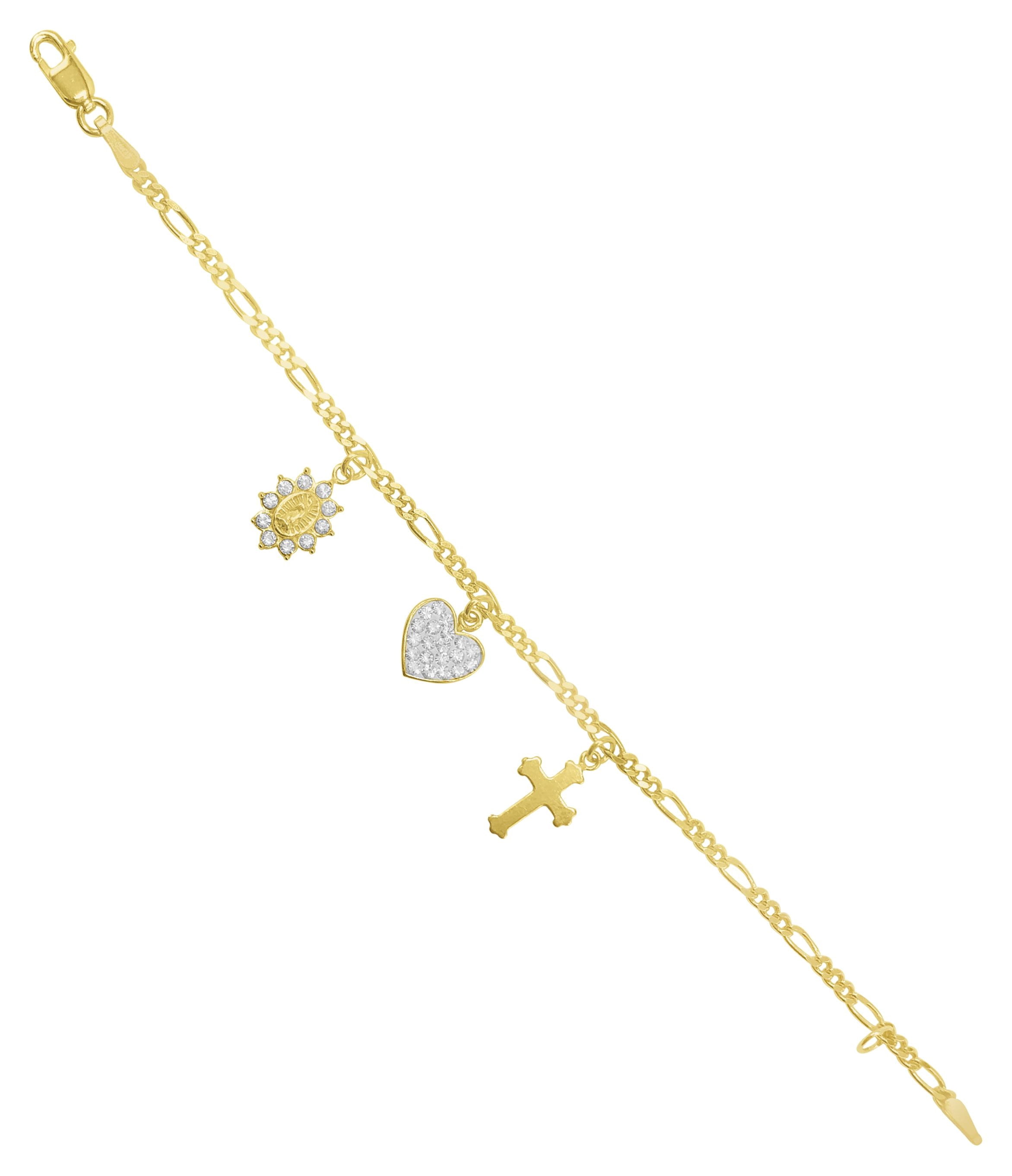 Brilliance Fine Jewelry 14K Gold Plated Sterling Silver Crystal Charms Children’s Figaro Bracelet