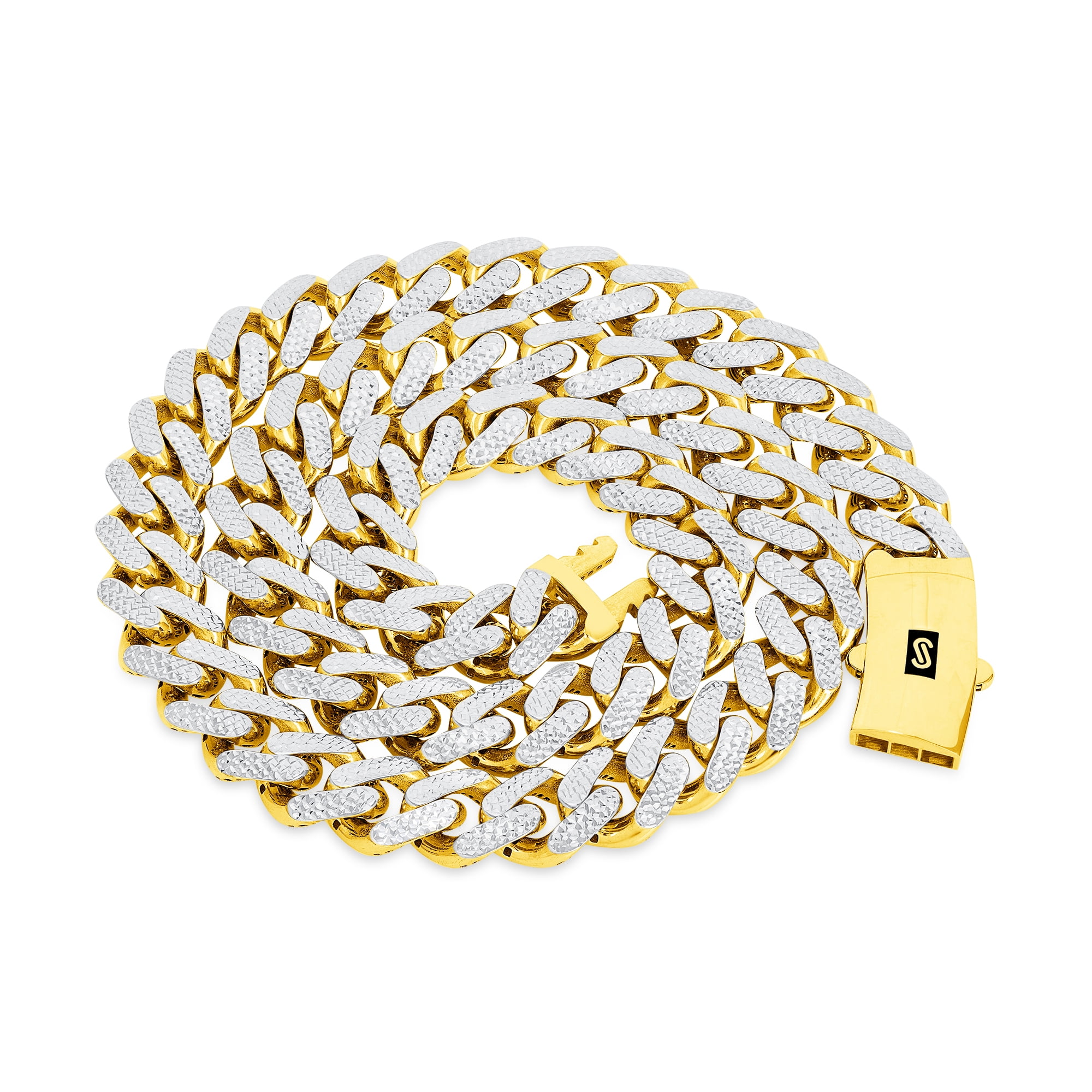 Nuragold 10k Real Yellow Gold Royal Monaco 13mm Miami Cuban Diamond Cut Pave Link Bracelet (8"-9") Two Tone Italian Jewelry for Men
