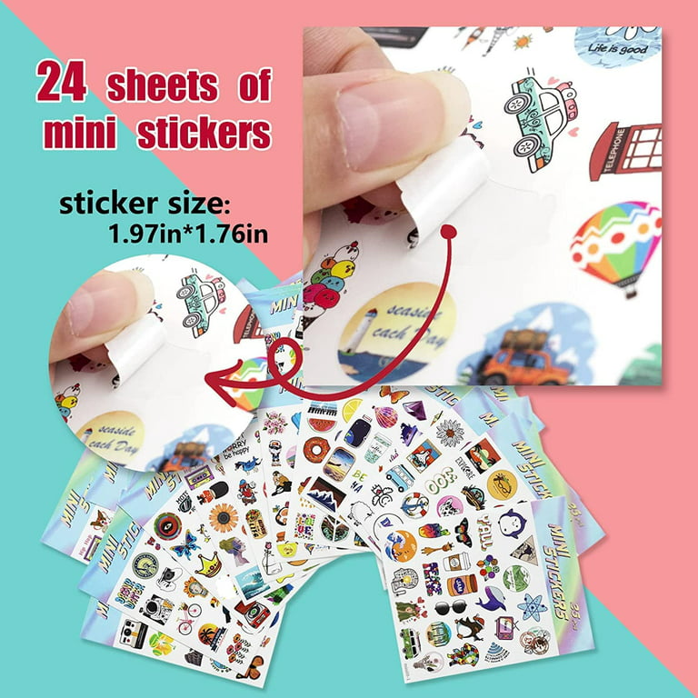 Lifebe 600 Pcs Mini Stickers, Adorable Small Stickers for Adults Kids,Waterproof Tiny Stickers for Water Bottle Scrapbook Phone Case (24 Sheets Set)