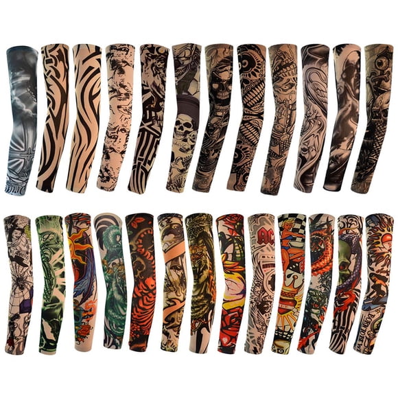 25pcs Temporary Tattoo Sleeves Arm Sleeves Arts Fake Slip Sports Arm Sleeves Stockings Slip Accessories Halloween Tattoo Soft for Men Women Stretchable Cosplay Accessories (25 Random Color)