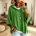 thumbnail image 2 of WULMLEO Women's Oversized Hooded Poncho Sweater 3/4 Batwing Sleeve Knitted Sweater Green M, 2 of 6