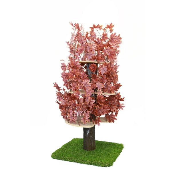 On2Pets Cat Tree with Leaves, Cat House & Cat Activity Tree, Multi