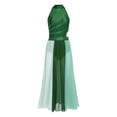 thumbnail image 5 of Aislor Women Lyrical Dance Rhinestone Sleeveless Contemporary Dancewear Mesh Split Long Dress Green M, 5 of 7