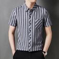 thumbnail image 4 of IWRICH Men's Striped Short Sleeve Dress Shirts Button down Classic Shirt Regular Fit Business Shirt for Summer Black M, 4 of 6