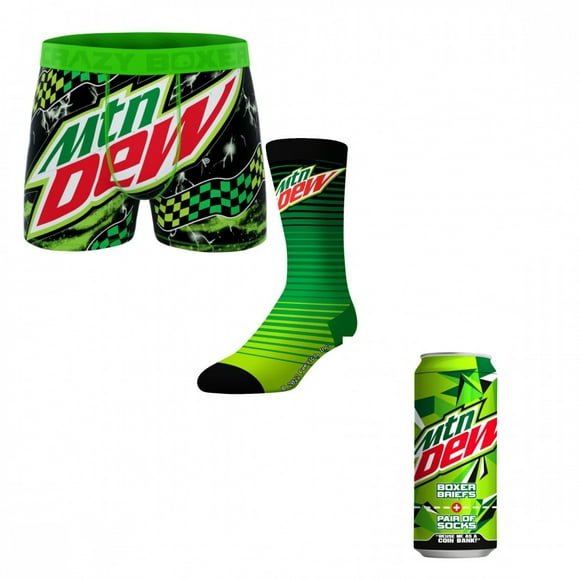 Boxers et Chaussettes avec Logo Mountain Dew en Canette de Soda (36-38)