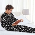 thumbnail image 6 of Naloa Black White Leaves Men’s Pajamas Set - Long Sleeve Button Down Sleep Shirt and Pajama Bottoms Sleepwear Set-Small, 6 of 7