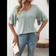 thumbnail image 5 of Blusas Elegantes con Cuello en V para Mujer, de Doble Capa, Mangas Acampanadas, 3/4, Mangas con Volantes, Verde Frijol, L, 5 of 10