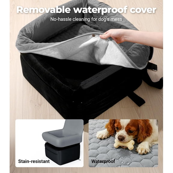 Dog Car Seat for Small Medium Dogs, Travel Pet Car Bed with Removable Waterproof Cover, Memory Foam Dog Booster Seats Up to 35 lbs, Safety Belt and Storage Pocket(Gray)