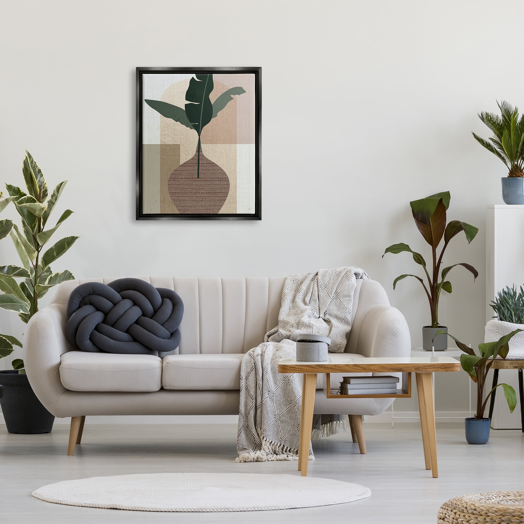 Stupell Industries Earth Tones Plant Sprig Botanical & Floral Painting Black Floater Framed Canvas Art Print Wall Art, 25 x 31