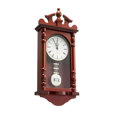 Vintage Pendulum Wall Clock 23.2 inch - Grandfather Clock Style, Silent Quartz Movement - Pine Wood & Cherry Finish - Home Decor, Gift Idea