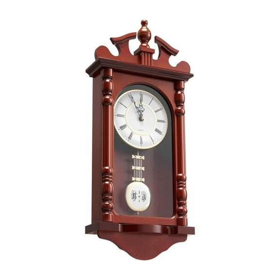 Vintage Pendulum Wall Clock 23.2 inch - Grandfather Clock Style, Silent Quartz Movement - Pine Wood & Cherry Finish - Home Decor, Gift Idea