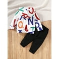 thumbnail image 3 of OLLUISNEO Toddler Baby Boys Clothes Long Sleeve Letter Print Hoodie Top + Solid Color Long Pants Set Baby Boys Fall Winter Outfit Set 2-3 Years, 3 of 6