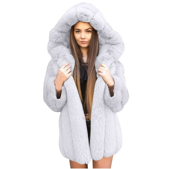 Lindreshi Winter Coats for Women Plus Size Clearance Women's Imitation Patchwork Medium Length Hooded Coat