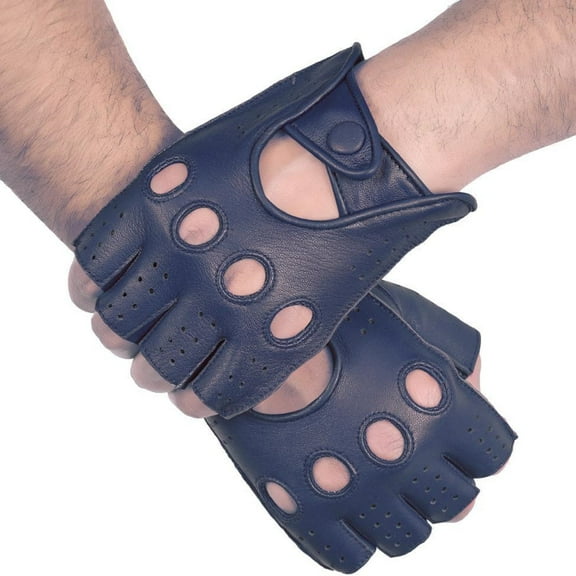 Genuine Leather Half Finger Driving Gloves With Knuckle Holes For Men