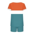 thumbnail image 4 of gbyLJF Two Piece Sets for Women Color Block Short Sleeve Shorts Set with Pockets Summer Matching Sets, 4 of 6