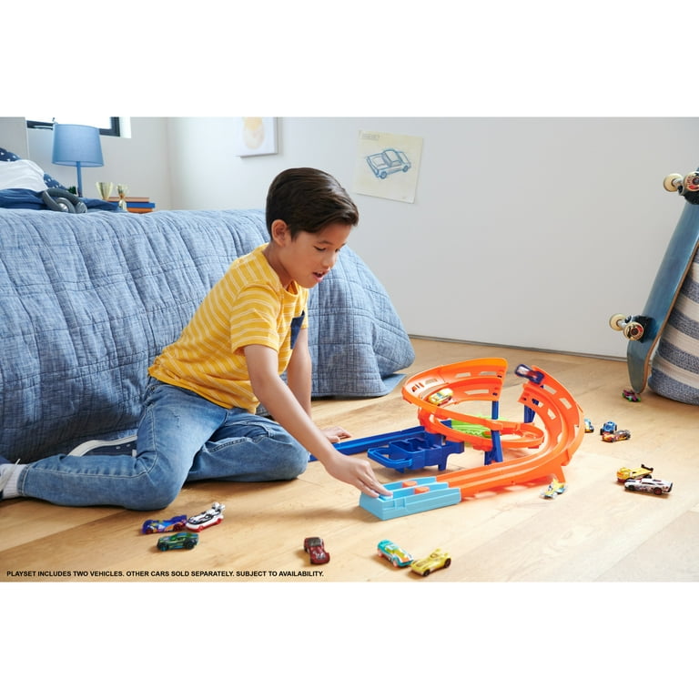 Hot Wheels Whip Around Raceway Track Set, Includes 2 Toy Cars in 1