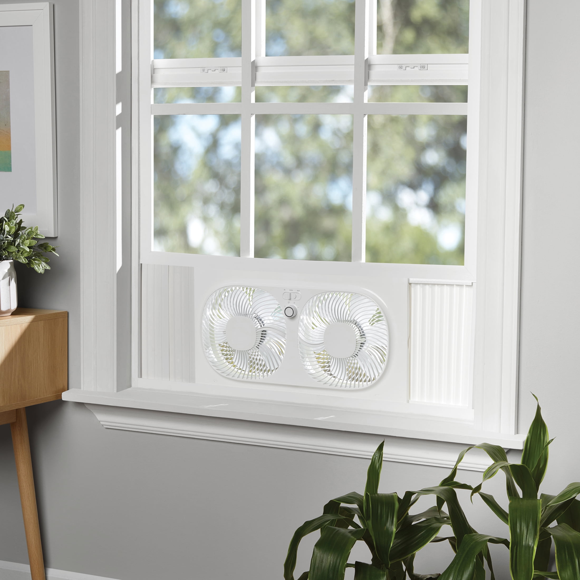 Mainstays 9'' 3-Speed, Reversable Twin Window Fan, White