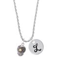 thumbnail image 1 of Delight Jewelry Silvertone Pattern with 2 Goldtone Bullets Spinners Silvertone Script Initial Disc - L - Charm Necklace, 20"+3", 1 of 4