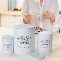 HELLONE Kitchen Canisters Set of 3, 473 ounces Airtight Vintage Food Storage Jars with Lids for Farmhouse Kitchen Decor, Rustic White Canisters for Coffee, Sugar, Tea