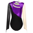 thumbnail image 4 of iiniim Womens Shiny Gymnastics Leotard Metallic Contrast Color Long Sleeve Bodysuit Performance Purple XXL, 4 of 7