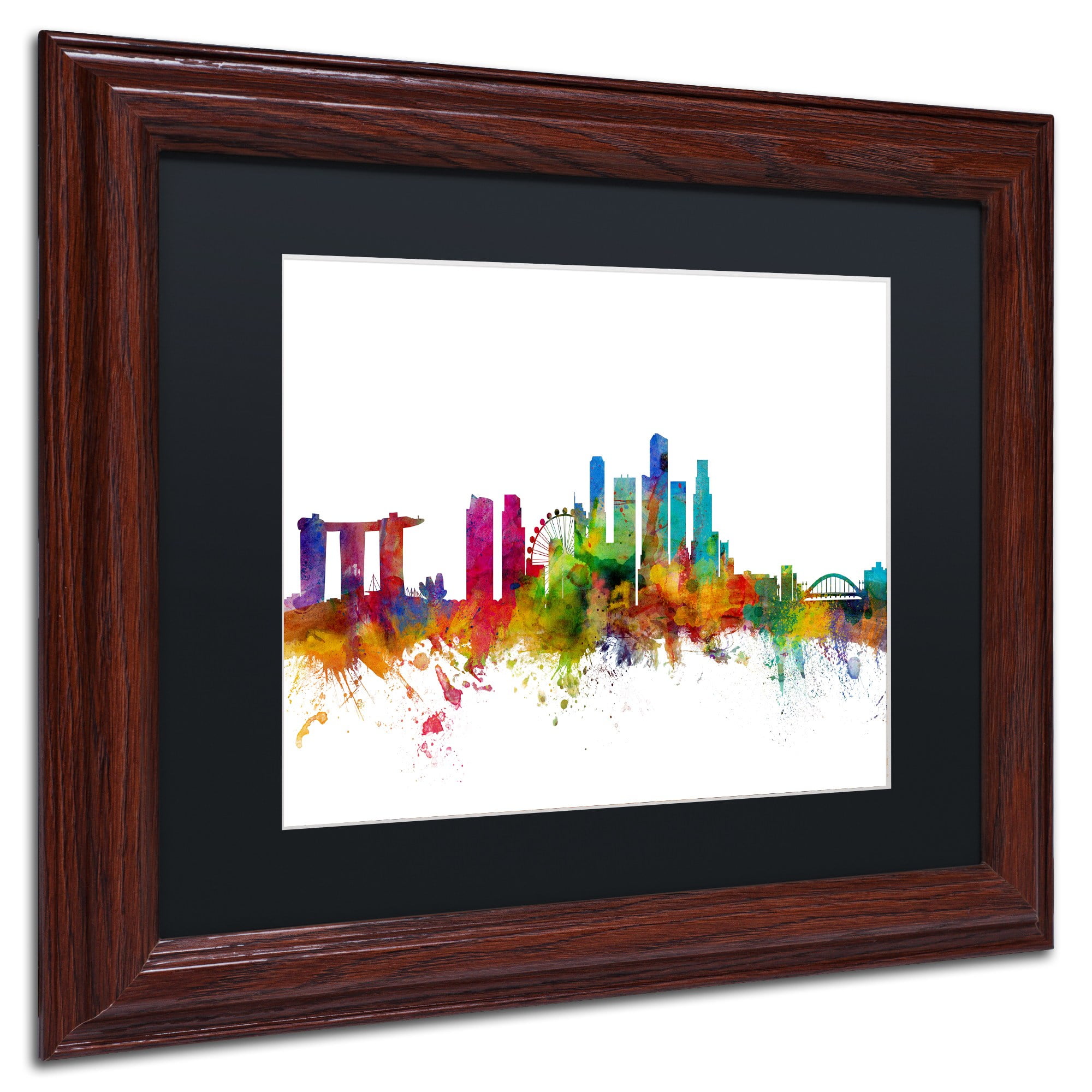 Trademark Fine Art ''Singapore Skyline II'' by Michael Tompsett 16" x 20" Black Matted Wood Frame