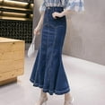 thumbnail image 3 of Women's Stretchy Denim Midi Skirt - High Waist Fishtail Bodycon Skirt, Button Closure, S-XXL, 3 of 4