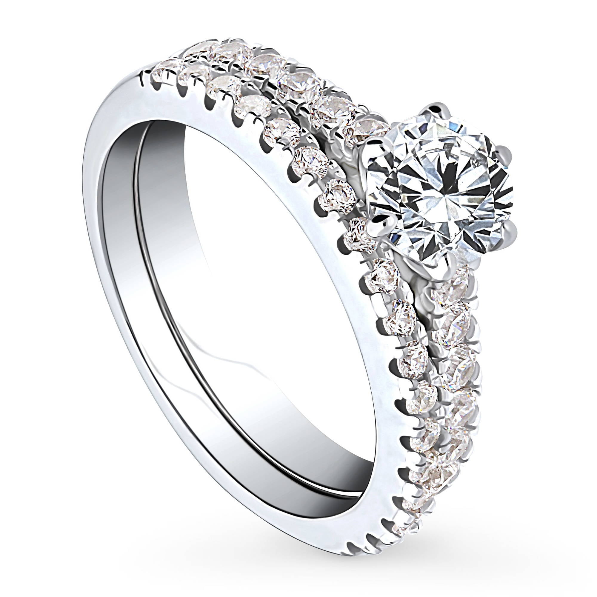 Rhodium Plated 3-in-1 1.5 Carat Wedding Engagement Bridal Eternity Ring Set