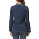 thumbnail image 3 of Blusa de cuello con volantes de la marca INSPIRE CHIC para mujer, de mangas largas, color azul oscuro con lunares, 3 of 7