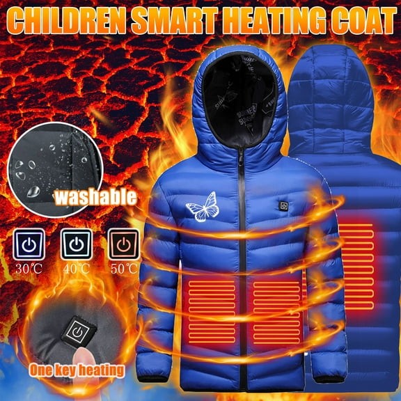 IROINNID Heated Jacket for Kids 4-15 Years USB Intelligent Heated Plus Size Coat For Children Winter 3 Heated Zone Coat , Battery Not Included
