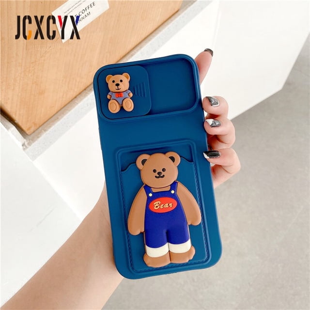 Funda de tarjeta de protección de silicona líquida con dibujos animados 3D oso dinosaurio para iphone 14 13 12 11 Pro Max MiNi X XR XS 7 8 plus SE 2 Tan Jianjun unisex